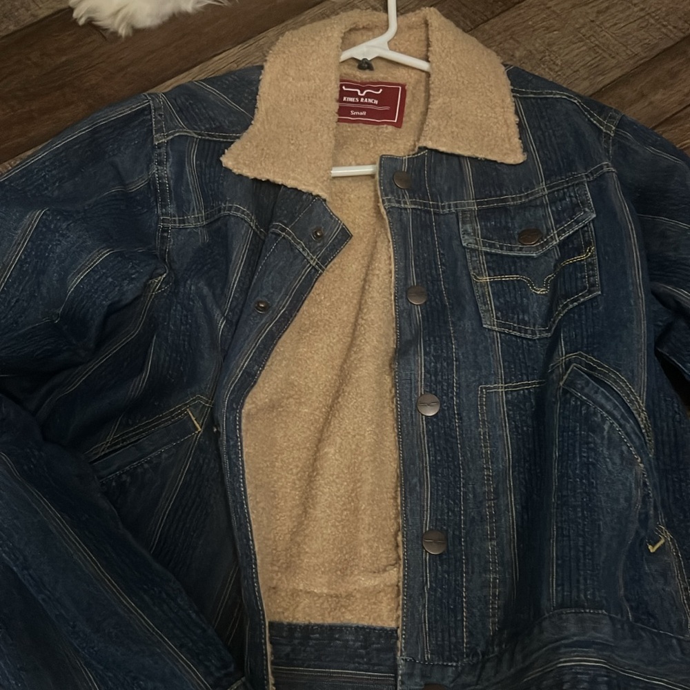 Kimes Ranch Dark Blue Denim Jacket with Tan Sherpa Lining